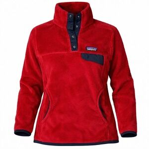 Patagonia Snap-T Pullover Fleece Red Small Diamond Quilt Pocket Outdoor Women